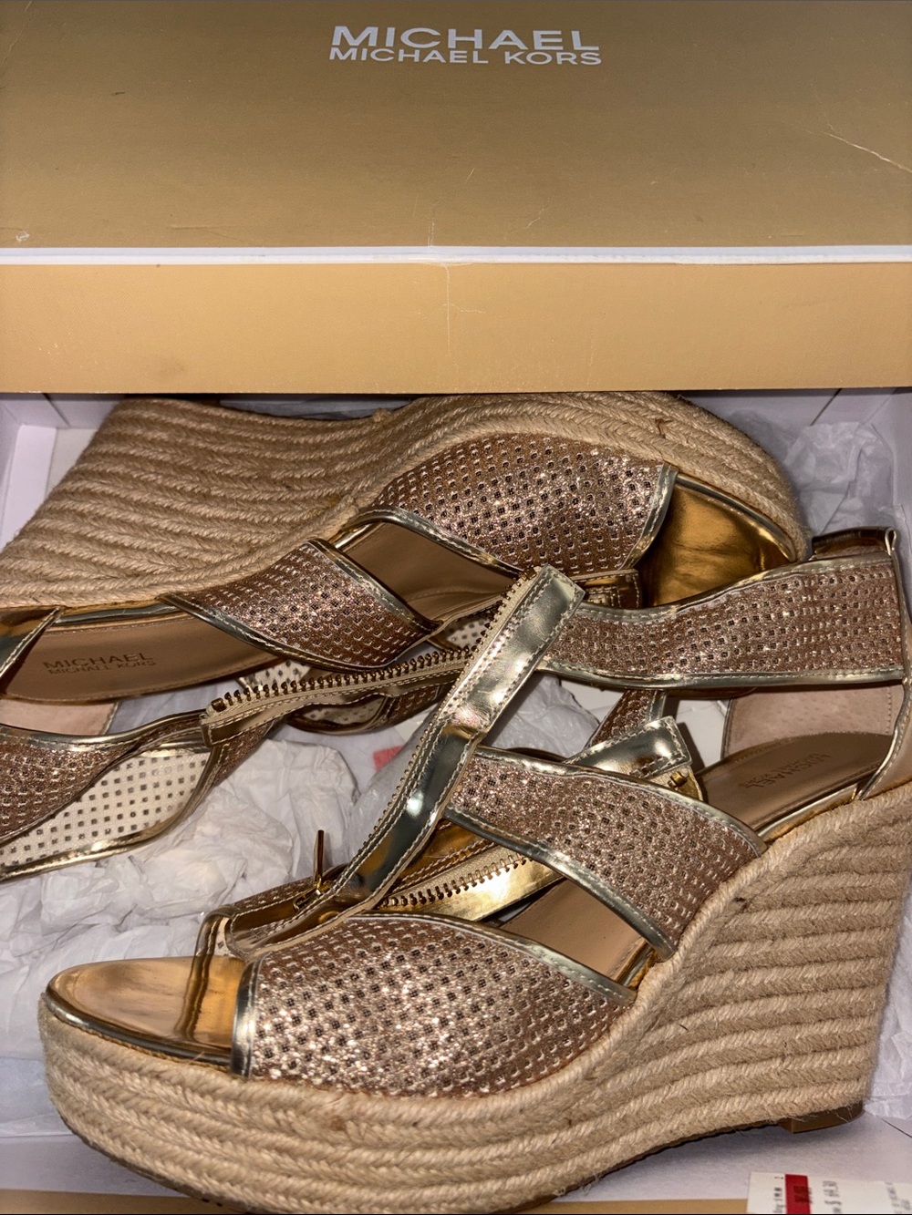Michael Kors Gold Wedge Espadrille Sandals